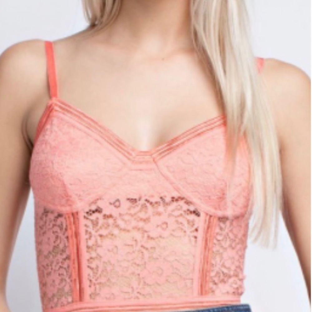 Coral Pink Lace Body Suit Lingerie Style L